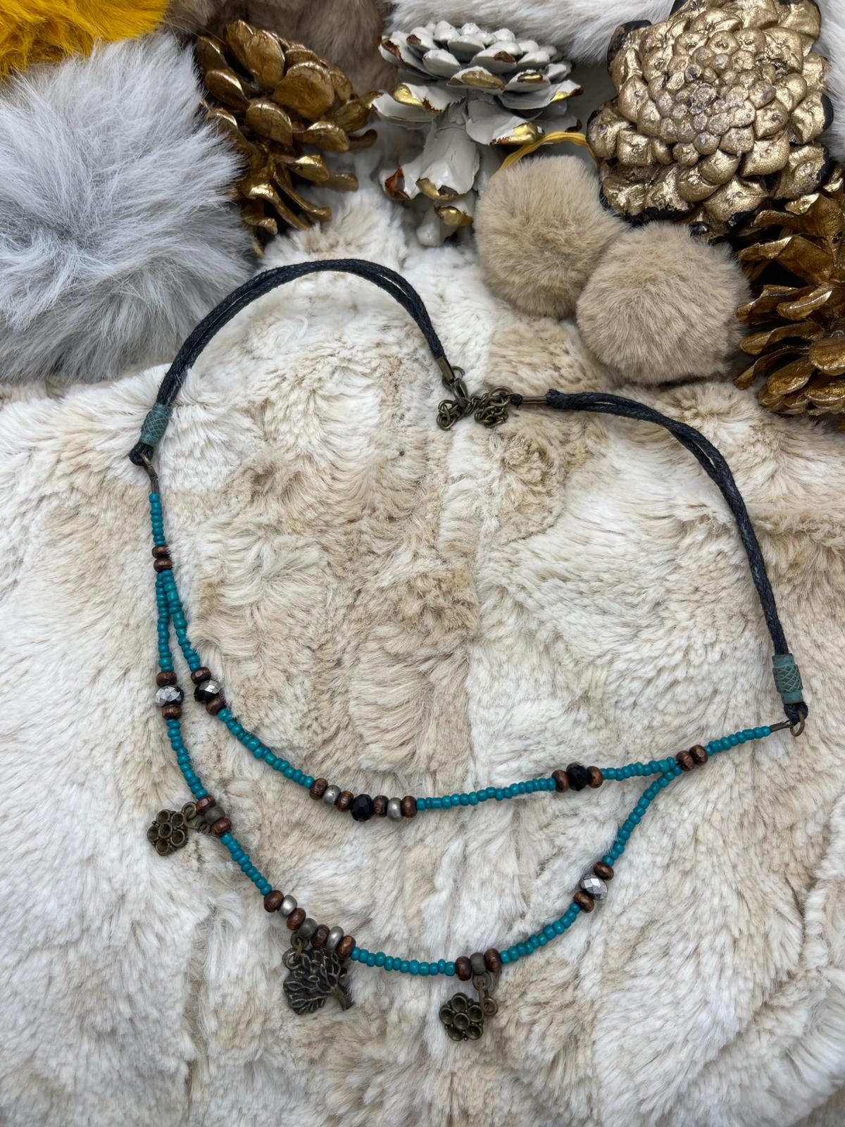 Blue - Black Beaded, Copper Detail, Bohemian, Design Necklace