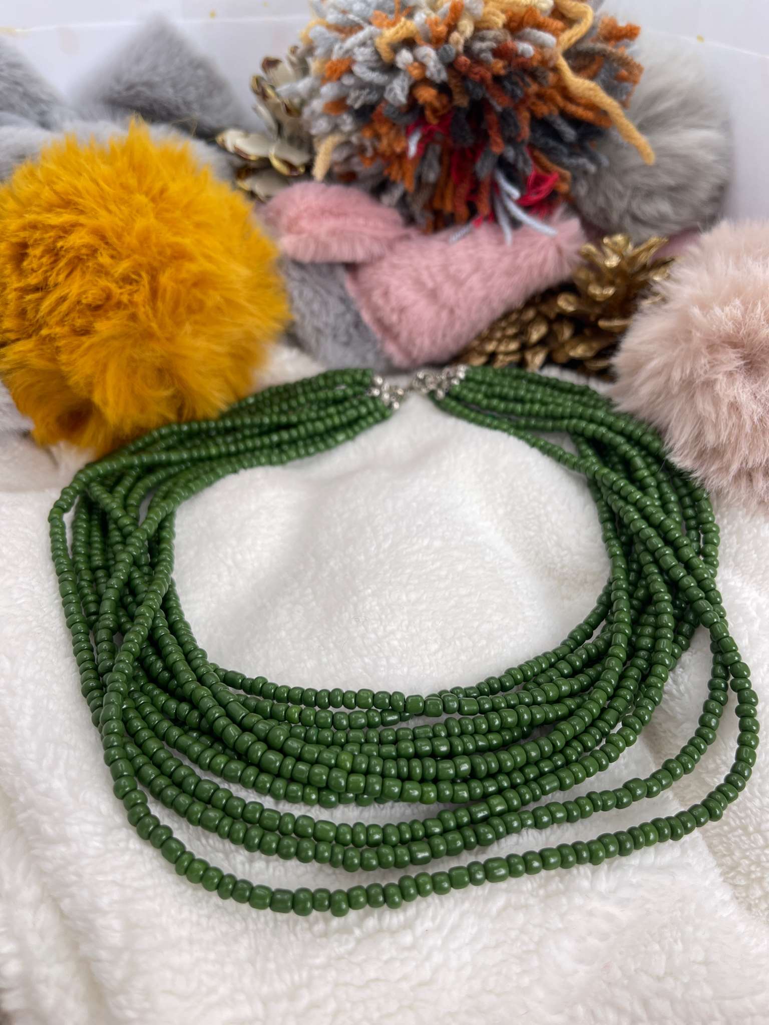 Green Beaded, Plain, Designer Necklace