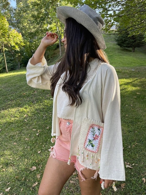 Cream Crocheted Embroidered Bohemian Linen Kimono