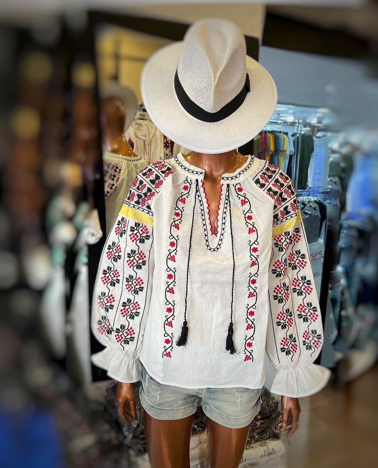 White, Buttoned, Colorfull Embroidered, Bohemian, Long Sleeve, Design Linen Shirt