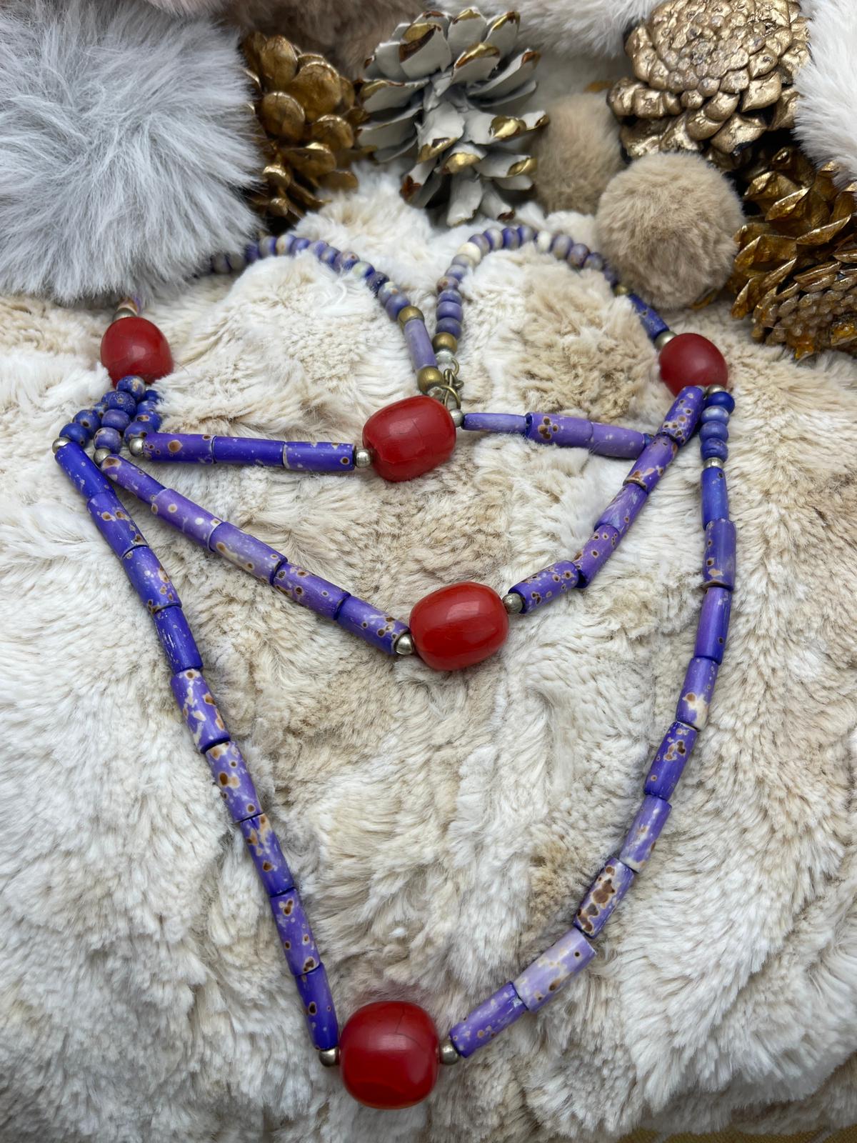 Purple and Red Bead Detail, Bohemian, Design Necklace